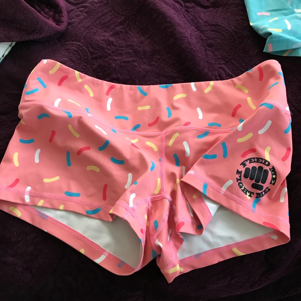 Pink sprinkle workout shorts!